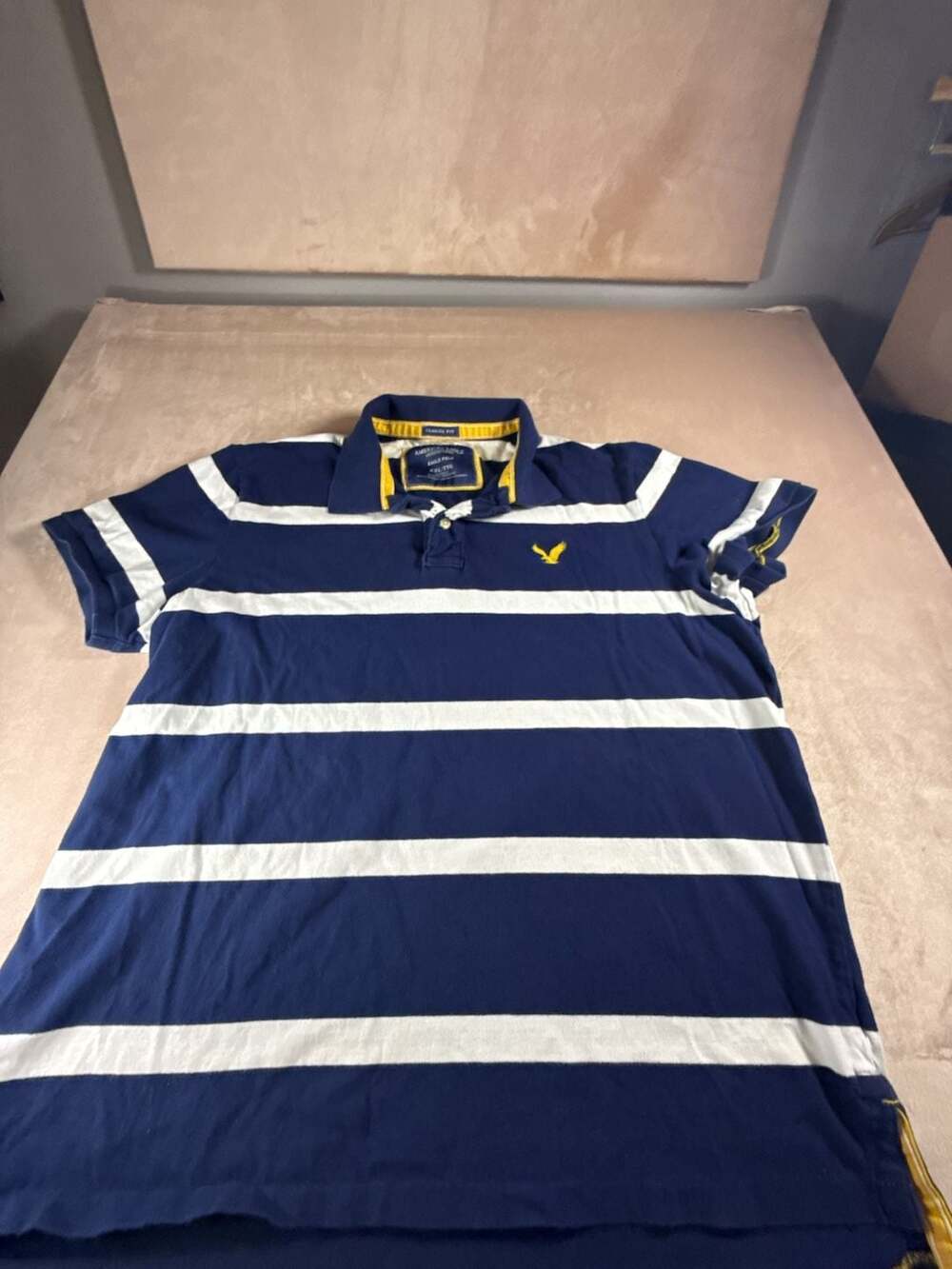 American Eagle Outfitters Classic Fit Striped Eagle Polo Shirt (A4-2044)
